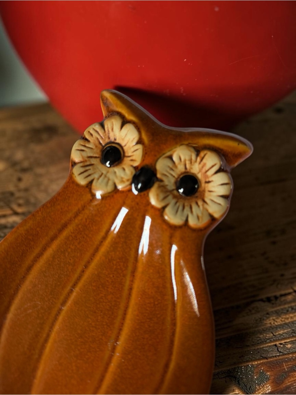 Cracker Barrel Ceramic Owl Spoon Rest Vintage Kitchen Decor Amber Glaze